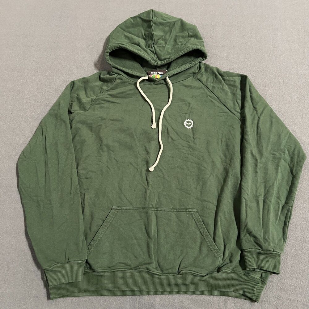 Big Bud Press Hoodie Mens XL Green Cotton Ribbed Hem & Cuff Drawstring Pullover